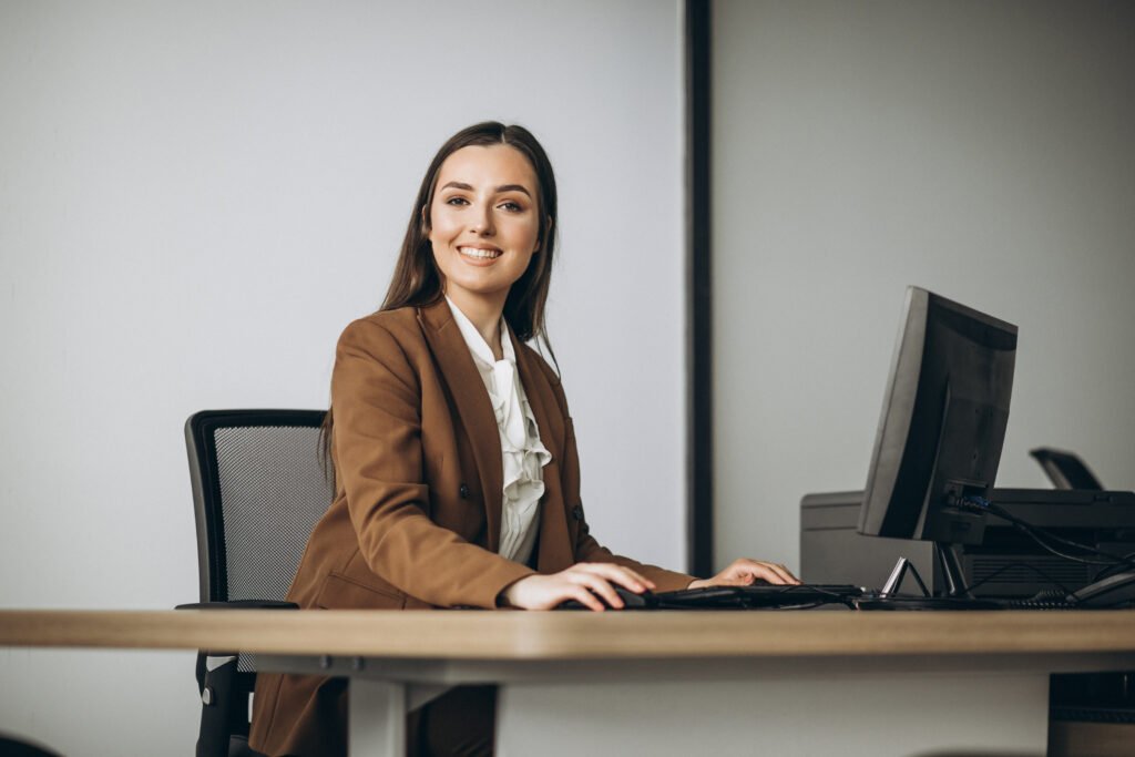 young business woman working laptop office